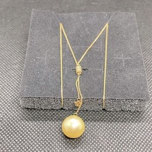 authentic south sea pearl 11.3mm champaigne color 18k chain 14k holder